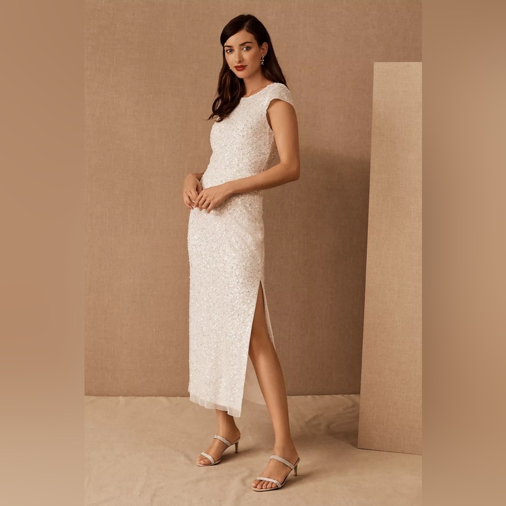 BHLDN Dresden White Allover Sequins
Side Slit Midi Wedding Formal Dress